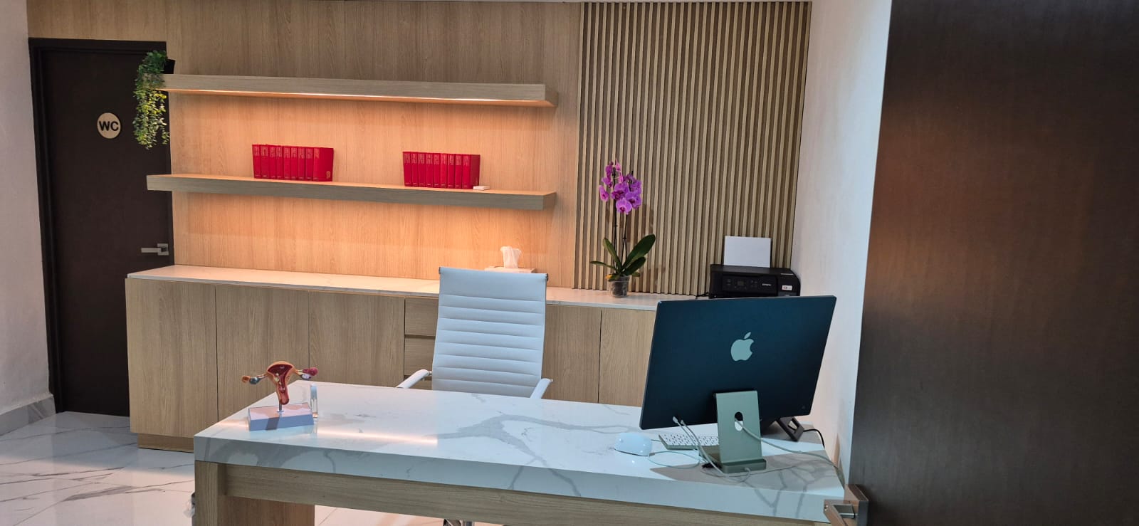 Recepción con escritorio de madera fabricado a medida por CarpyMobi